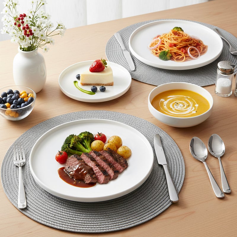 كويزين أرت طقم عشاء كويزين آرت ليام مكون من 18 قطعة من البورسلين الفاخر - أبيض | طقم عشاء فاخر يتضمن أطباق عشاء وأطباق حلويات وأوعية، مثالي للاستخدام اليومي والوجبات العائلية، مناسب لـ 6 أشخاص، مثالي لشهر رمضان وعيد الفطر وعيد الميلاد. - Image 4